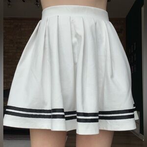 White Pleated Skater Skirt with Black Stripes
